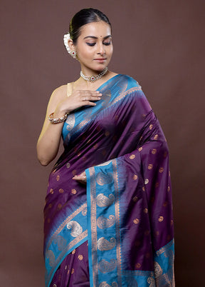 Purple Kanjivaram Silk Saree With Blouse Piece