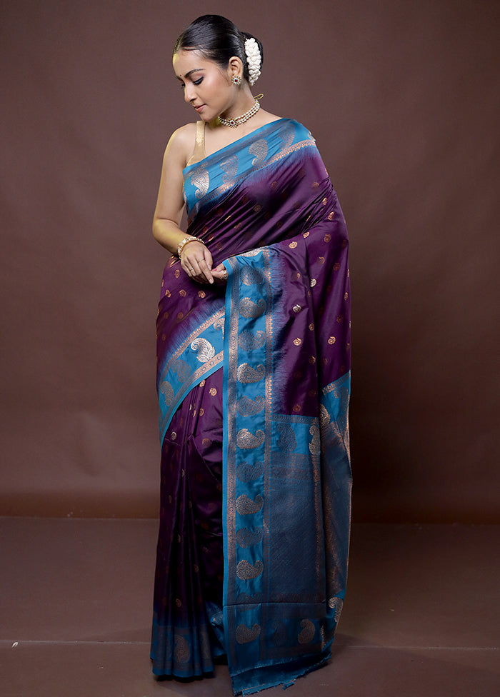 Purple Kanjivaram Silk Saree With Blouse Piece