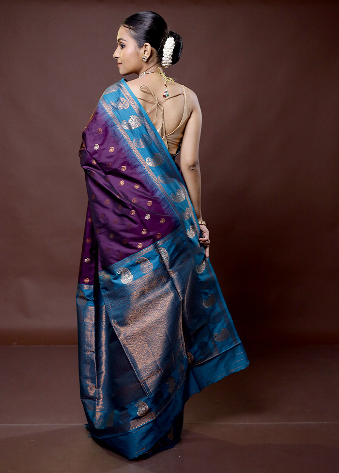 Purple Kanjivaram Silk Saree With Blouse Piece