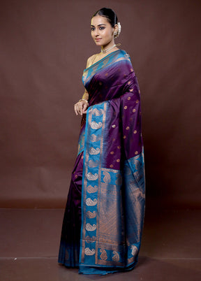 Purple Kanjivaram Silk Saree With Blouse Piece