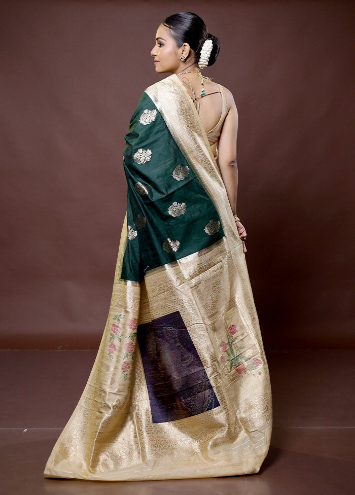 Green Dupion Silk Saree With Blouse Piece