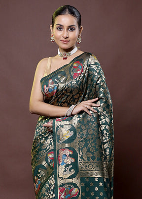 Green Dupion Silk Saree With Blouse Piece