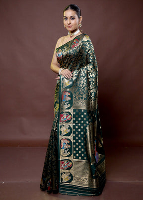 Green Dupion Silk Saree With Blouse Piece