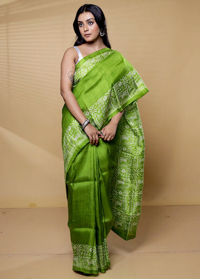 Green Printed Pure Silk Saree Without Blouse Piece