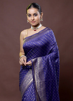 Blue Dupion Silk Saree With Blouse Piece