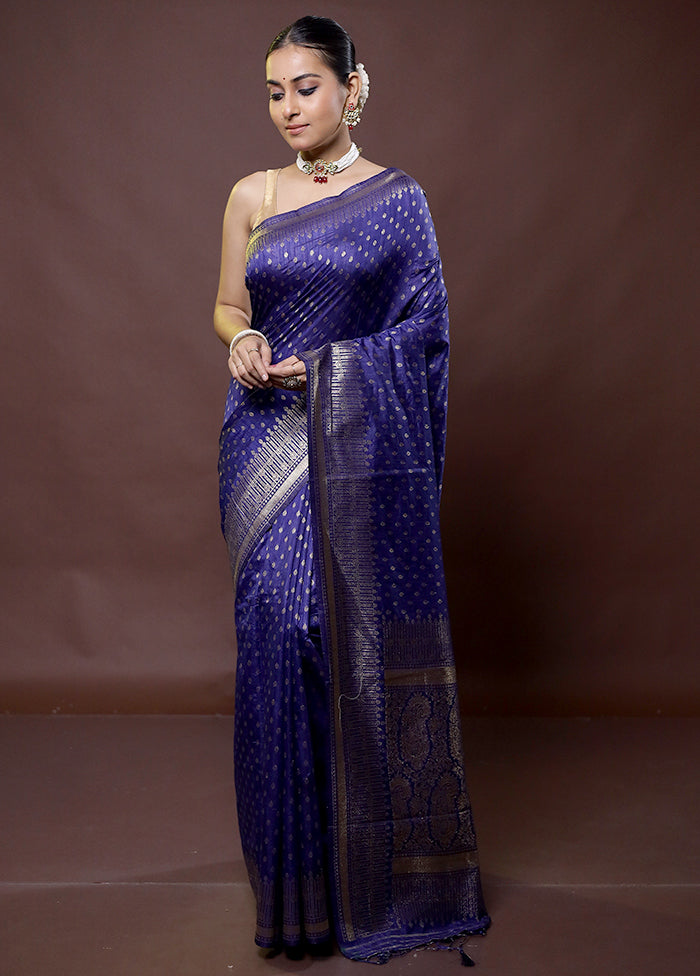 Blue Dupion Silk Saree With Blouse Piece