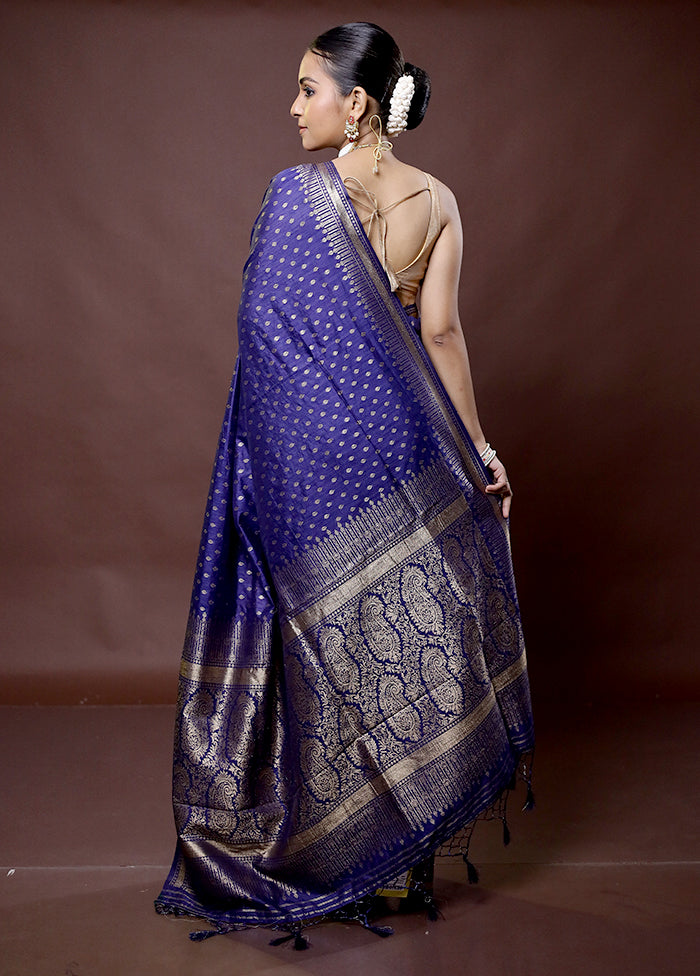 Blue Dupion Silk Saree With Blouse Piece