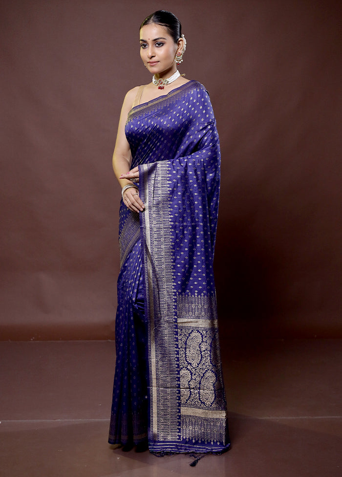 Blue Dupion Silk Saree With Blouse Piece