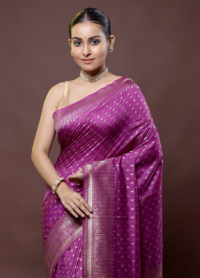 Purple Dupion Silk Saree With Blouse Piece