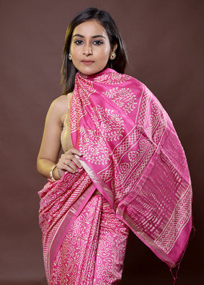 Pink Chanderi Cotton Saree With Blouse Piece