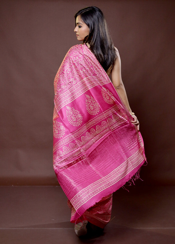 Pink Chanderi Cotton Saree With Blouse Piece