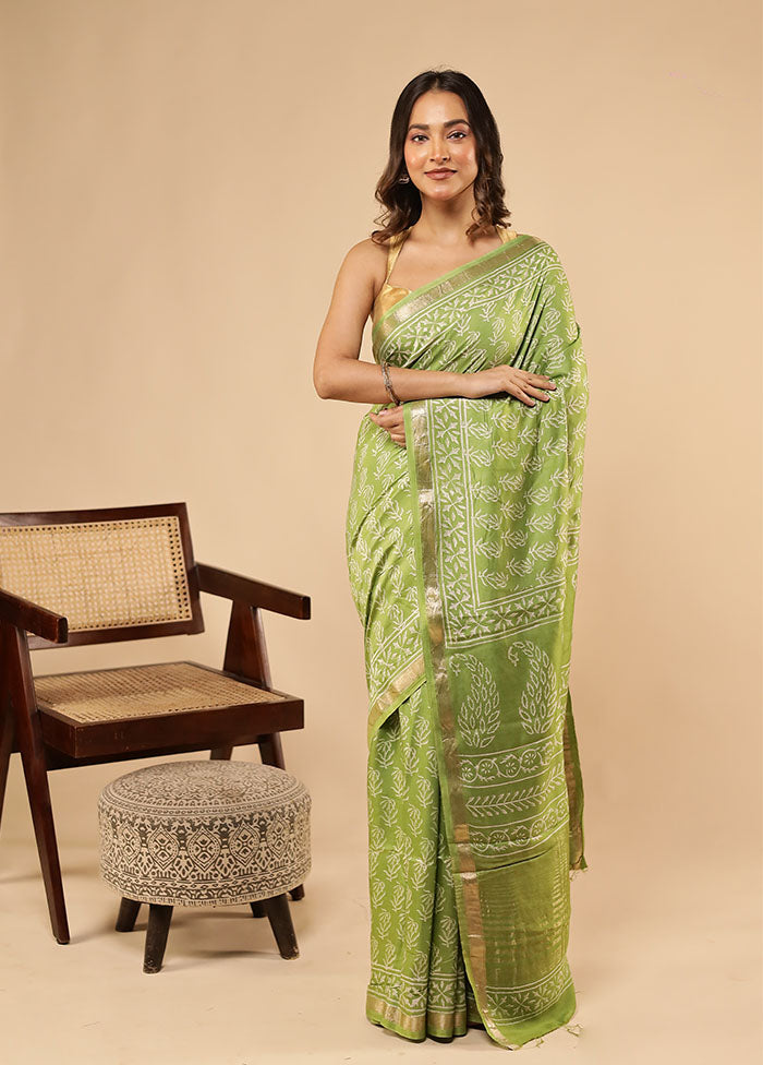 Green Chanderi Silk Saree With Blouse Piece