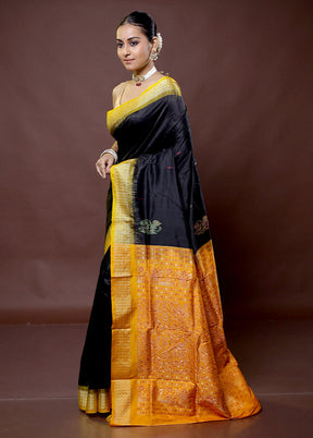 Black Handloom Bomkai Pure Silk Saree With Blouse Piece