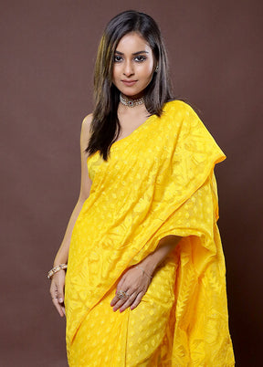 Yellow Tant Jamdani Saree Without Blouse Piece