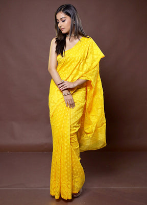 Yellow Tant Jamdani Saree Without Blouse Piece