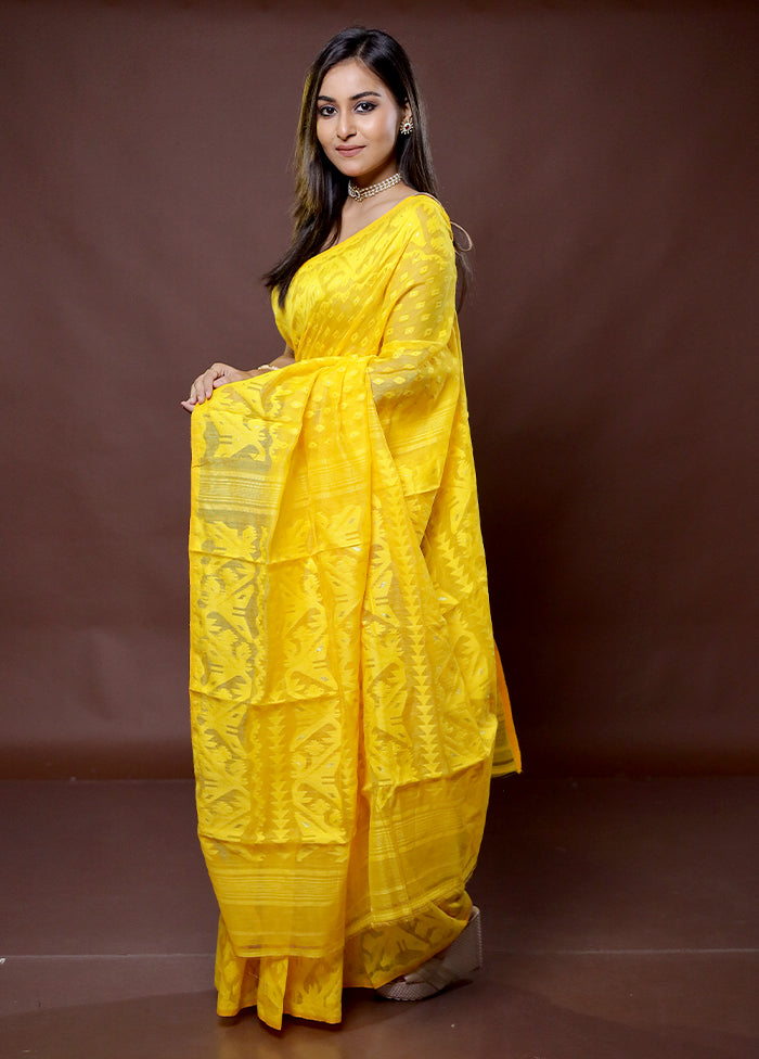 Yellow Tant Jamdani Saree Without Blouse Piece