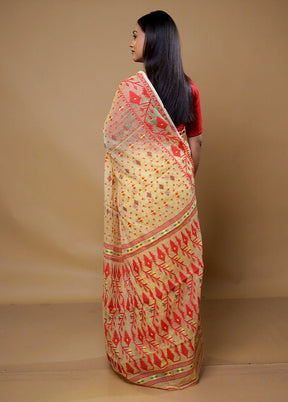 Cream Tant Jamdani Saree Without Blouse Piece