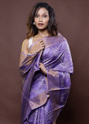 Purple Tussar Silk Saree With Blouse Piece