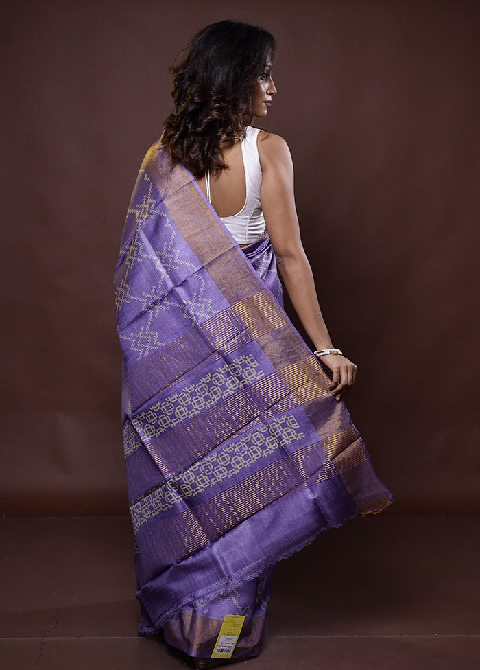 Purple Tussar Silk Saree With Blouse Piece