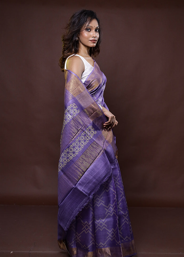 Purple Tussar Silk Saree With Blouse Piece