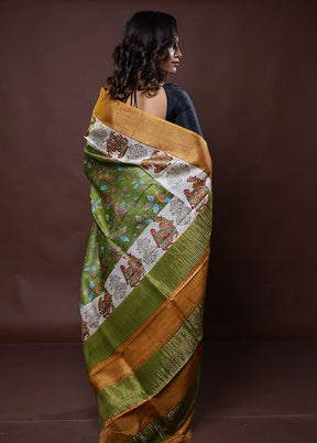 Green Tussar Silk Saree With Blouse Piece