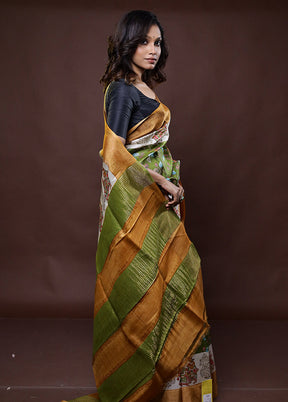 Green Tussar Silk Saree With Blouse Piece