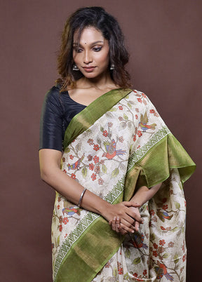 Cream Tussar Silk Saree With Blouse Piece