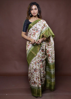 Cream Tussar Silk Saree With Blouse Piece