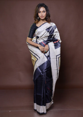 Cream Handloom Tussar Pure Silk Saree With Blouse Piece