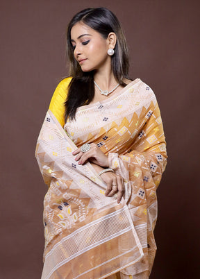 Cream Tant Jamdani Saree Without Blouse Piece