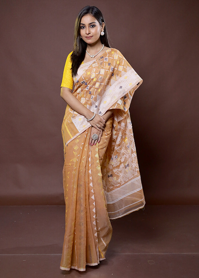 Cream Tant Jamdani Saree Without Blouse Piece