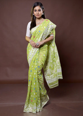 Green Tant Jamdani Saree Without Blouse Piece