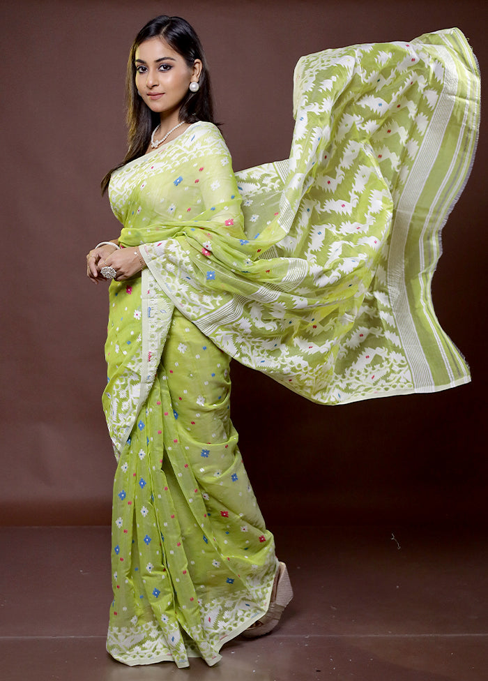 Green Tant Jamdani Saree Without Blouse Piece