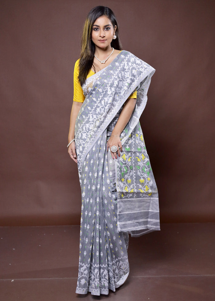 Grey Tant Jamdani Saree Without Blouse Piece