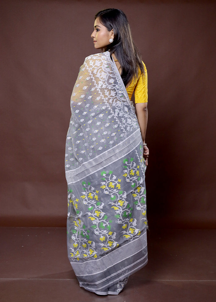 Grey Tant Jamdani Saree Without Blouse Piece