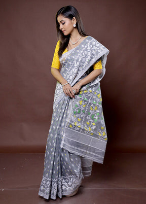 Grey Tant Jamdani Saree Without Blouse Piece