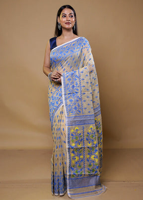 Cream Tant Jamdani Saree Without Blouse Piece