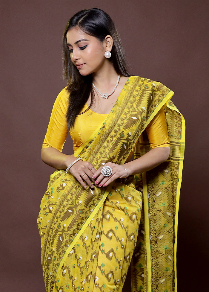 Yellow Tant Jamdani Saree Without Blouse Piece