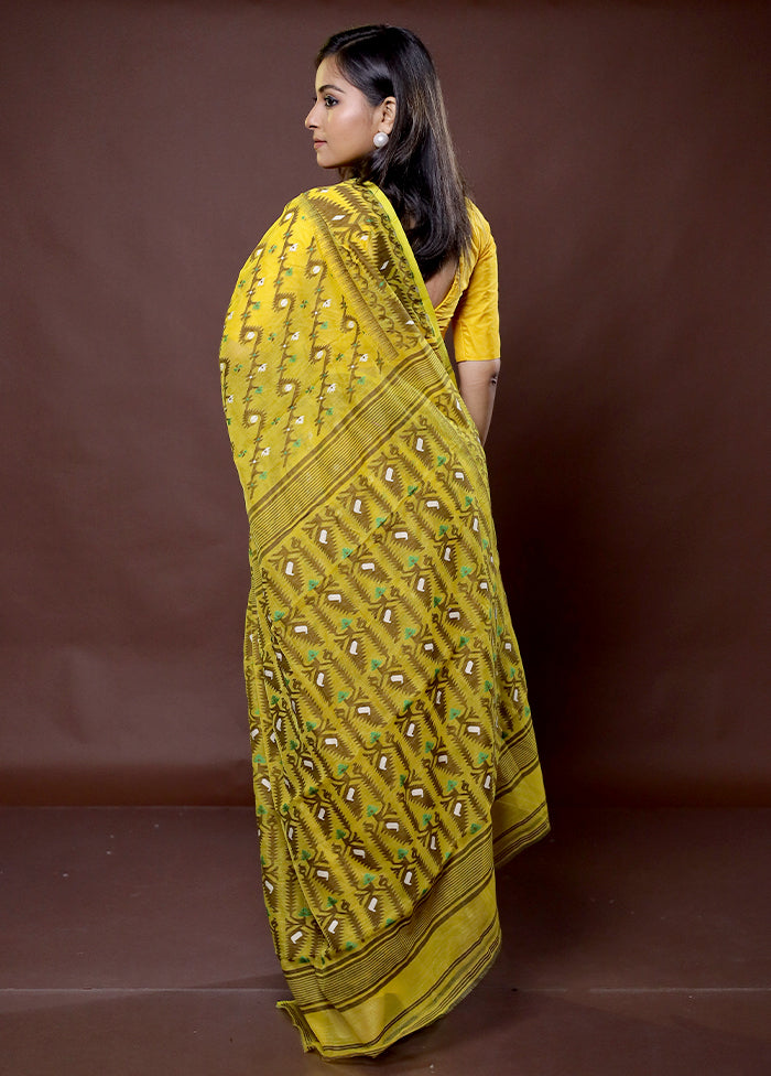 Yellow Tant Jamdani Saree Without Blouse Piece