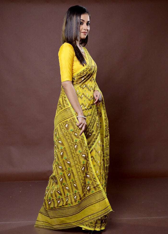 Yellow Tant Jamdani Saree Without Blouse Piece