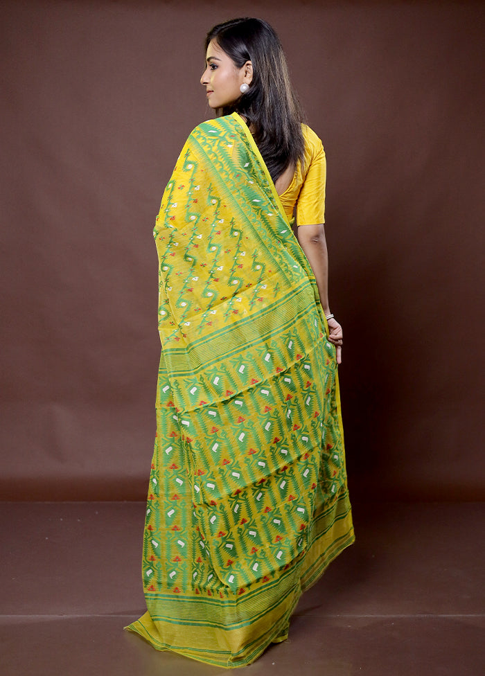 Yellow Tant Jamdani Saree Without Blouse Piece