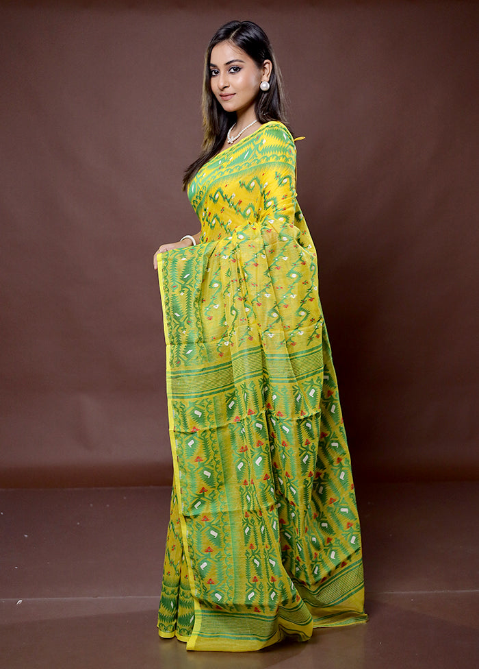 Yellow Tant Jamdani Saree Without Blouse Piece