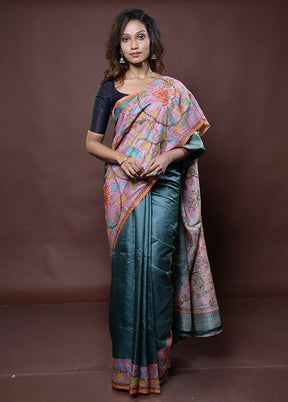 Pink Handloom Tussar Pure Silk Saree With Blouse Piece