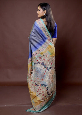 Multicolor Handloom Tussar Pure Silk Saree With Blouse Piece