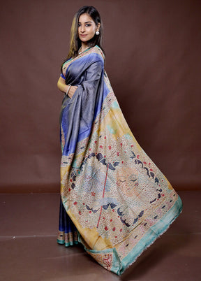 Multicolor Handloom Tussar Pure Silk Saree With Blouse Piece