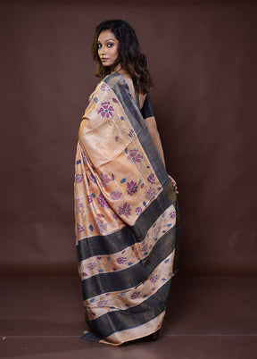 Peach Handloom Tussar Pure Silk Saree With Blouse Piece