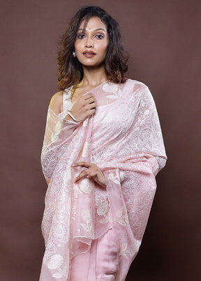 Pink Handloom Pure Organza Saree With Blouse Piece