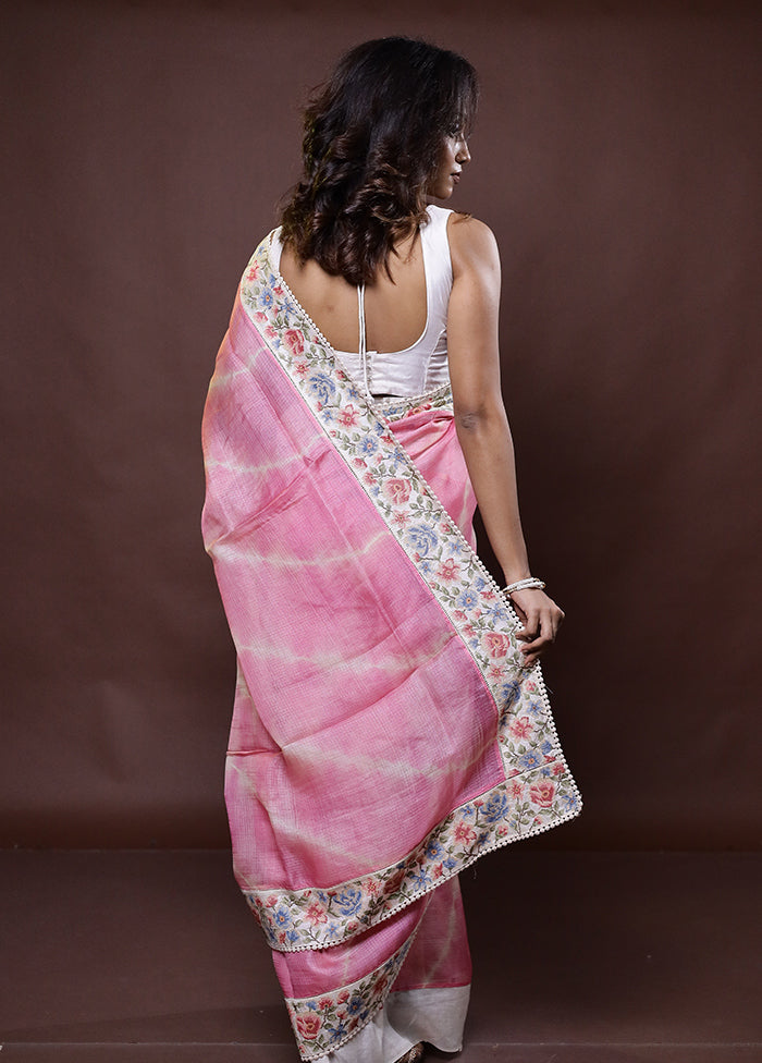 Pink Handloom Pure Kota Cotton Saree With Blouse Piece