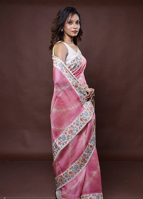 Pink Handloom Pure Kota Cotton Saree With Blouse Piece