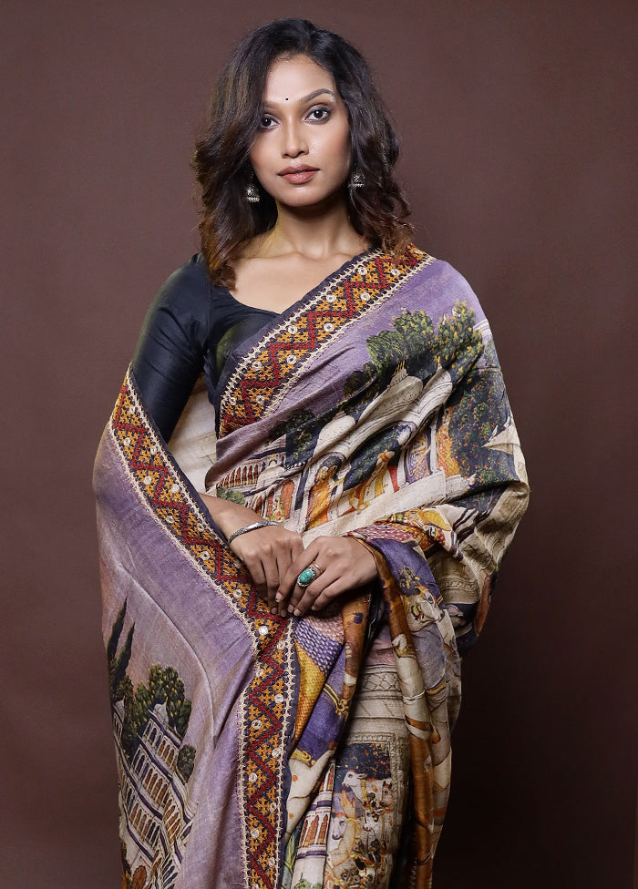 Multicolor Handloom Tussar Pure Silk Saree With Blouse Piece